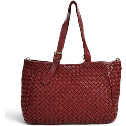 Passaggio Leather Πλεκτή Δερμάτινη Τσάντα Shopping Burgundy