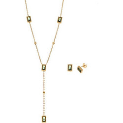 Σετ Γυναικείο Senza Gold Plated Stainless Steel, Κολιέ και σκουλαρίκια πέτρα ορθογώνια - SSD6744GGN