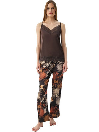 Minerva TOP SATIN SOLID Μπλούζα Πυζάμας Καφέ Σκούρο 90-53563