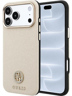 Guess Grained Round Strass Logo MagSafe Case Beige (iPhone 18 Pro Max / 17 Pro Max)
