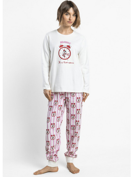 Admas Disney Minnie Mouse Γυναικεία Πιτζάμα Χειμερινή Βαμβακερή Έκρου