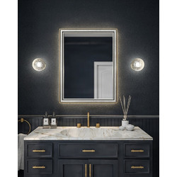 Project Mirrors Wood Classic Ορθογώνιος Καθρέπτης Μπάνιου Led Ξύλινος Ασήμι 70x90cm