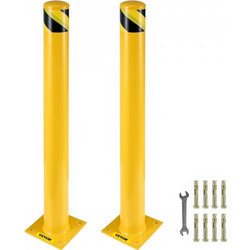 VEVOR Safety Bollard, 48 Inch Height Bollard Post, 5.5 Inch Diameter Steel Pipe Safety Bollard Post, Yellow Steel Bollard, Steel Safety Bollard with 8 Anchor Bolts, Perfect for Traffic-Sensitive Area