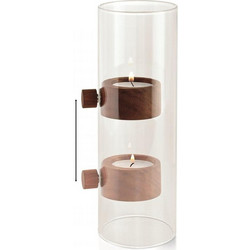 LIFT tealight holder glass, walnut wood, magnets 20 (h) cm (129014) ΔΔ1.405