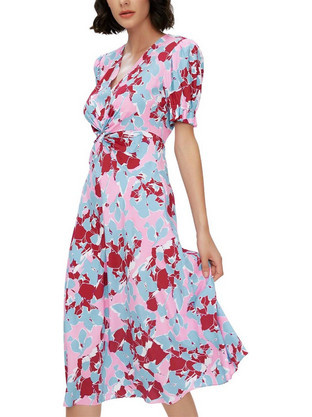 Diane Von Furstenberg Anaba Midi Καλοκαιρινό Βραδινό Φόρεμα Γαλάζιο DVFDS1S017EFMMP-C2849