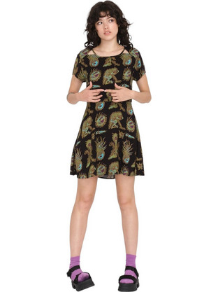 Volcom Tetsunori Mini Καλοκαιρινό Καθημερινό Φόρεμα Μεταξωτό Μαύρο B1312417-BLK