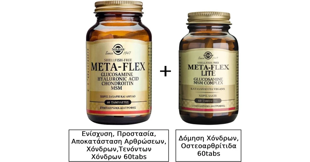 Solgar MetaFlex Glucosamine Hyaluronic Acid Chondroitin MSM 60s + Meta