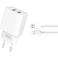 XO CE02C Φορτιστής με Καλώδιο USB-C με 2 Θύρες USB-A White