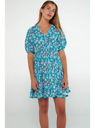 Vamp Mini Καλοκαιρινό Καθημερινό Φόρεμα Floral Μεταξωτό Γαλάζιο 20172