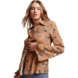 Superdry Μακρυμάνικο Γυναικείο Πουκάμισο Μεταξωτό Φλοράλ Καφέ W4010384A-9JQ