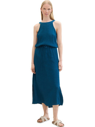 Tom Tailor Midi Καλοκαιρινό Βραδινό Φόρεμα Μεταξωτό Πετρόλ 1041514-13353