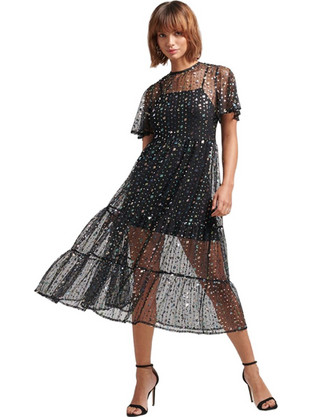 Superdry Midi Βραδινό Φόρεμα Μαύρο W8011405A-9MJ