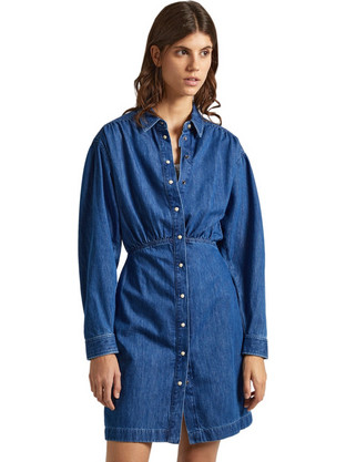Pepe Jeans Julie Mini Καθημερινό Φόρεμα Σεμιζιέ Τζιν Μπλε PL953449-000