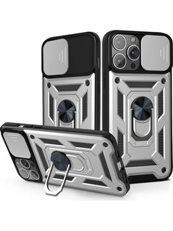 Bodycell Armor Slide Ring Holder Back Cover Silver (iPhone 13 Pro)