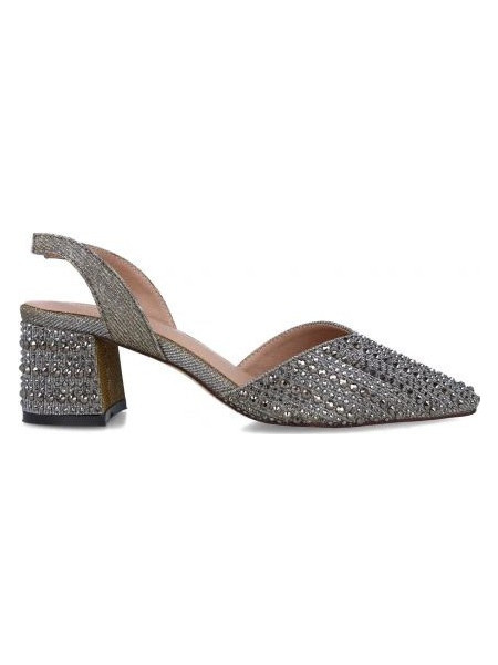 Menbur Γόβες Slingback με Χοντρό Χαμηλό Τακούνι & Στρας Γκρι 23216