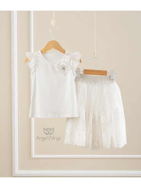 Angel Wings Chloe Βαπτιστικό Σετ Ρούχων για Κορίτσι με Φούστα & Μπλουζάκι 2τμχ SS24G286