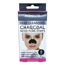 Derma V10 Deep Cleansing Charcoal Nose Pore Επιθέματα Μύτης για Μαύρα Στίγματα με Άνθρακα 6τμχ