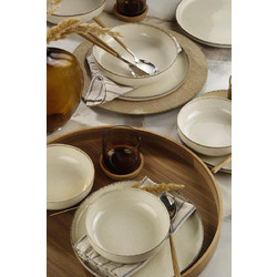 Kutahya Pearl Mood Μπεζ Cinnamon Σετ Πιάτα Φαγητού Πορσελάνης Μπεζ Καφέ 24τμχ MOODCINNAMON24