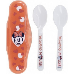 Stor Travel Set Minnie Heart Full Σετ Βρεφικά Κουτάλια με Θήκη 10m+ Λευκά 2τμχ