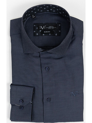 Versace 19V69 Ανδρικό Πουκάμισο Βαμβακερό Μακρυμάνικο Slim Fit Navy Μπλε 11.34