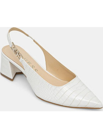 Guess Zabela Γόβες Slingback Λουστρίνι με Χοντρό Χαμηλό Τακούνι Λευκές FLPZABPEL05