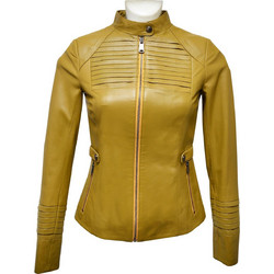 Leather 100 Γυναικείο Μπουφάν Δερμάτινο Κοντό Κίτρινο 07-W-7392