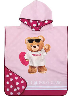 Greenwich Polo Club Summer Bear 4039 Παιδικό Πόντσο Θαλάσσης Microfiber Ροζ 50x115cm