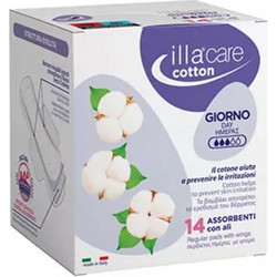 Illa Care Cotton Σερβιέτες με Φτερά για Αυξημένη Ροή 3 Σταγόνες από Βαμβάκι 14τμχ
