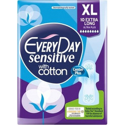 EveryDay Sensitive Extra Long Ultra Plus Σερβιέτες με Φτερά για Αυξημένη Ροή 8 Σταγόνες από Βαμβάκι 10τμχ