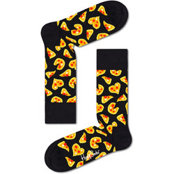 Happy Socks Pizza Love Βαμβακερές Γυναικείες Κάλτσες με Σχέδια Μαύρες Κίτρινες PLS01-9300