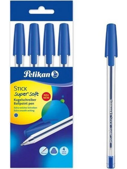 Pelikan Stick Super Soft K86 Σετ Στυλό Διαρκείας 1mm Μπλε 4τμχ 805780