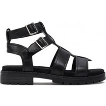 Clarks Orinoco Cove Γυναικεία Πέδιλα Δερμάτινα Μαύρα με Χοντρό Χαμηλό Τακούνι 26176319