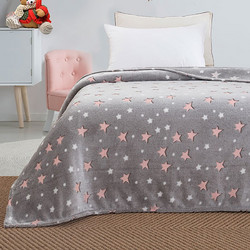 Sunshine Home Παιδική Κουβέρτα Fleece Αστεράκια Φωσφοριζέ 160x220 Γκρι Ροζ