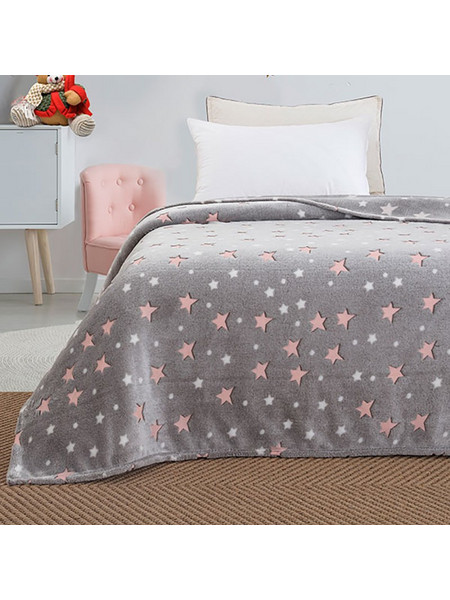 Sunshine Home Παιδική Κουβέρτα Fleece Αστεράκια Φωσφοριζέ 160x220 Γκρι Ροζ