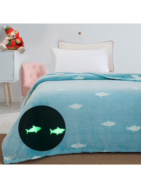 Palamaiki Παιδική Κουβέρτα Fleece Microfiber Fin Φωσφοριζέ 160x220 Γαλάζια