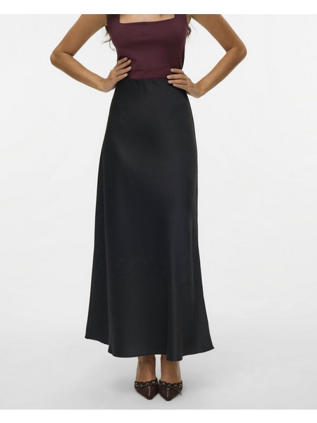 Vero Moda Μακριά Φούστα Σατέν Ψηλόμεση Μαύρη 10334592