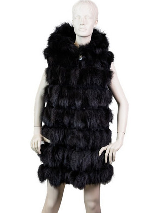 Leather Brands Αμάνικη Γυναικεία Γούνα με Κουκούλα Μαύρη FUR-VB-1