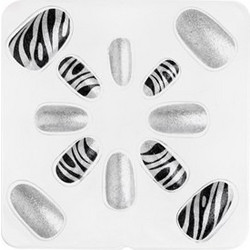 Ασημί Glitter Ζέβρα Almond Tips Νυχιών με Σχέδια με Κόλλα 12τμχ
