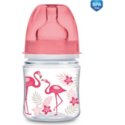 Canpol Βabies Easy Start Πλαστικό Μπιμπερό με Θηλή Σιλικόνης κατά των Κολικών 0+ Μηνών Flamingo Transparent Pink 120ml