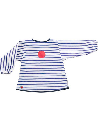 Baby To Love Stripes Αδιάβροχη Σαλιάρα Ποδιά Υφασμάτινη με Αυτοκόλλητο & Μανίκια 6m+ Navy Μπλε