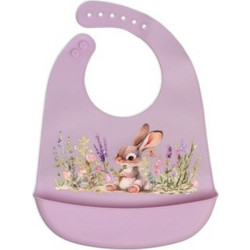 Kiokids Bunny Αδιάβροχη Σαλιάρα Σιλικόνης με Κουμπί & Τσέπη 4m+ Λιλά