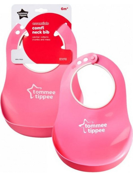 Tommee Tippee Ess Comfi Αδιάβροχη Σαλιάρα Πλαστική με Κουμπί & Τσέπη 6m+ Ροζ