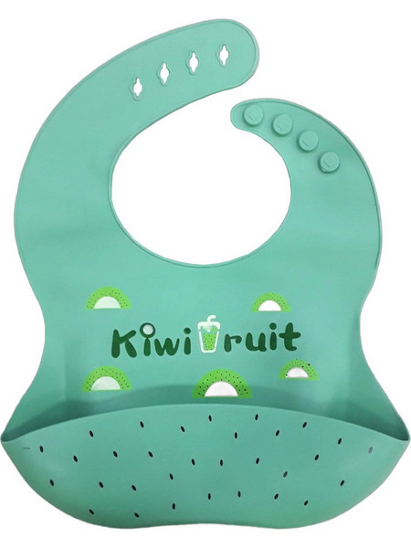 Beboulino Kiwi Fruits Αδιάβροχη Σαλιάρα Σιλικόνης με Κουμπί & Τσέπη 4m+ Πράσινη