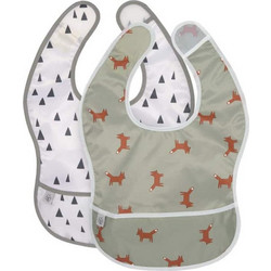Laessig Little Forest Fox Σετ Αδιάβροχες Σαλιάρες Υφασμάτινες με Αυτοκόλλητο & Τσέπη 6m+ Πράσινο Mint Λευκή 2τμχ