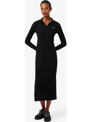 Lacoste Midi Καθημερινό Φόρεμα Ριπ Μαύρο EF5297