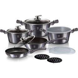 Berlinger Haus Metallic Dark Grey Σετ Μαγειρικά Σκεύη Αλουμινίου με Αντικολλητική Επίστρωση Μαρμάρου 5τμχ BH-6886