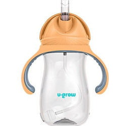 U-Grow Παιδικό Ποτηράκι με Λαβές & Καλαμάκι Πορτοκαλί 300ml