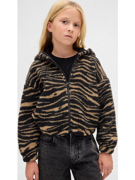 Gap Παιδική Ζακέτα Fleece με Κουκούλα και Φερμουάρ Μπεζ Μαύρη 843900000