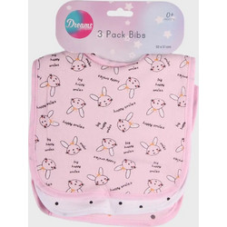 Dreams Bunny Σετ Σαλιάρες Υφασμάτινες με Αυτοκόλλητο Ροζ Λευκή 3τμχ
