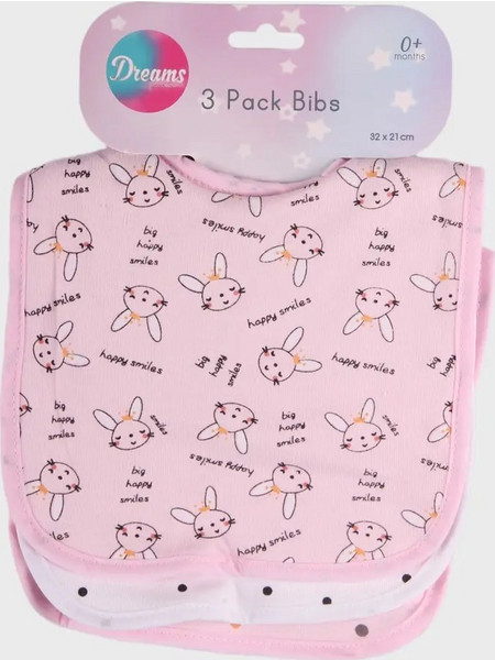 Dreams Bunny Σετ Σαλιάρες Υφασμάτινες με Αυτοκόλλητο Ροζ Λευκή 3τμχ